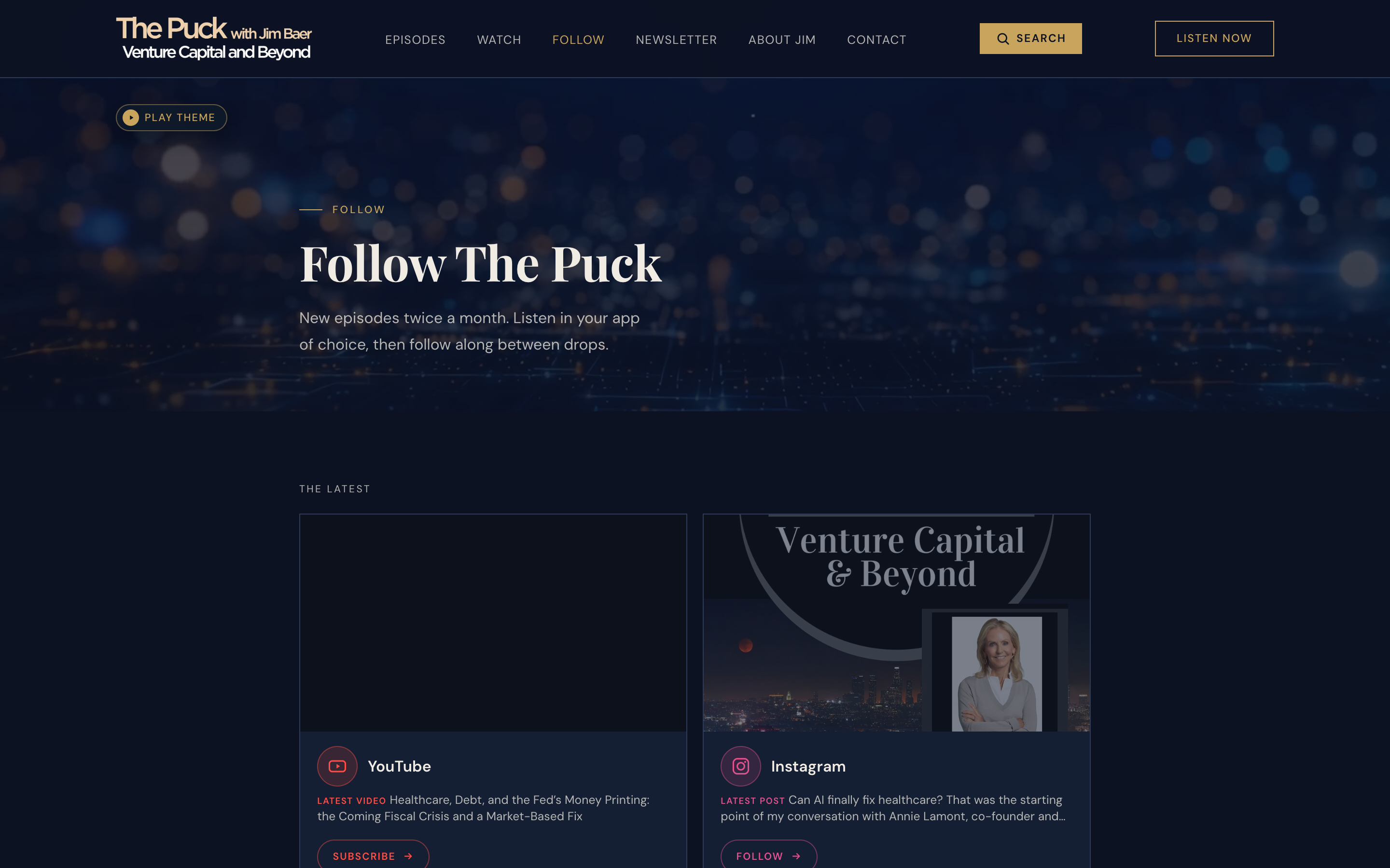 The Puck Follow page — every platform to subscribe on.
